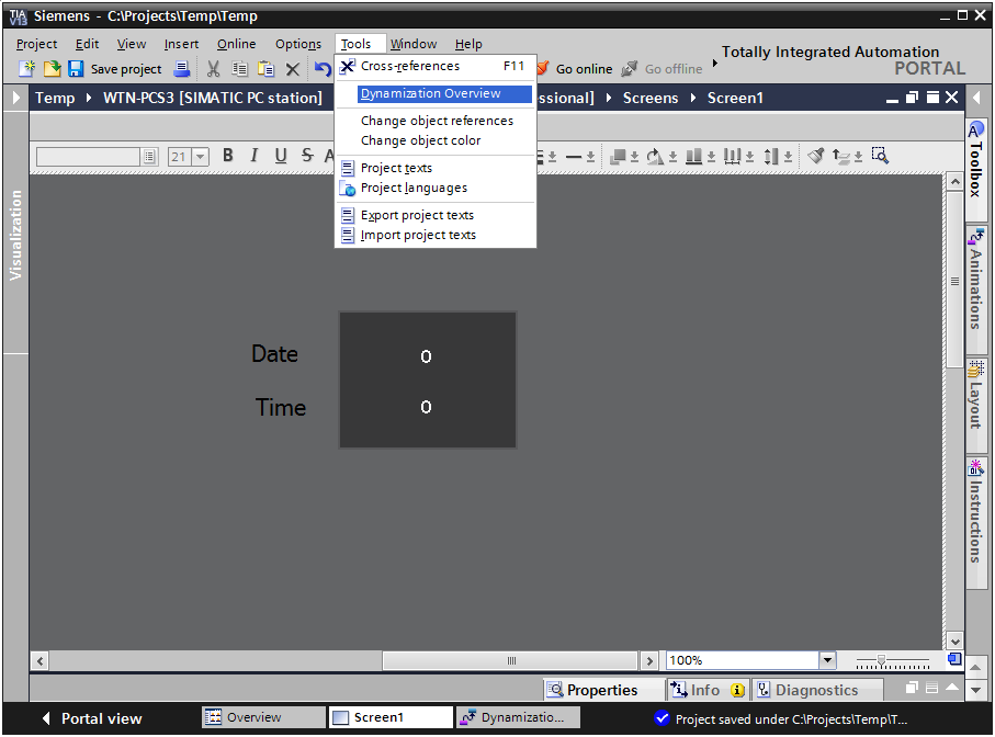 Wincc pro dynamization setting
