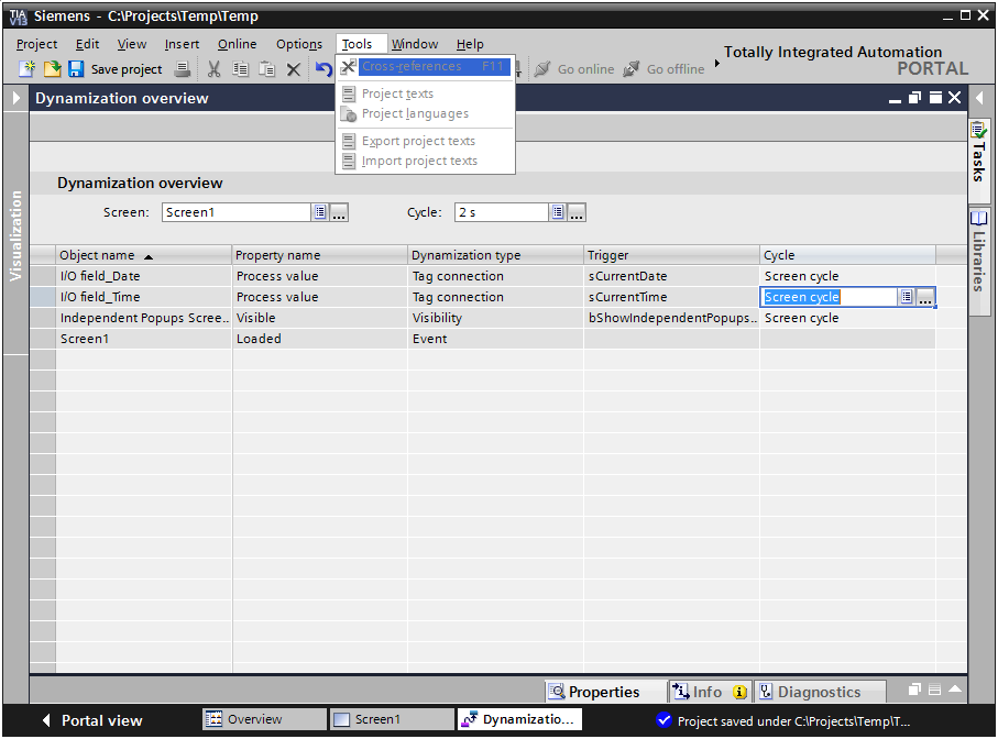 Wincc pro dynamization settings