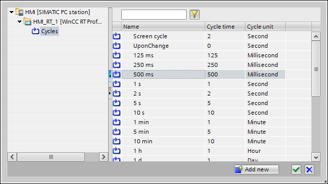 wincc pro dynamization settings cycles