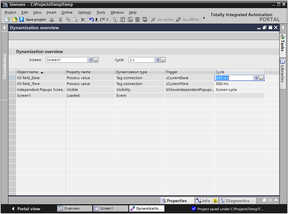 wincc pro dynamization settings overview