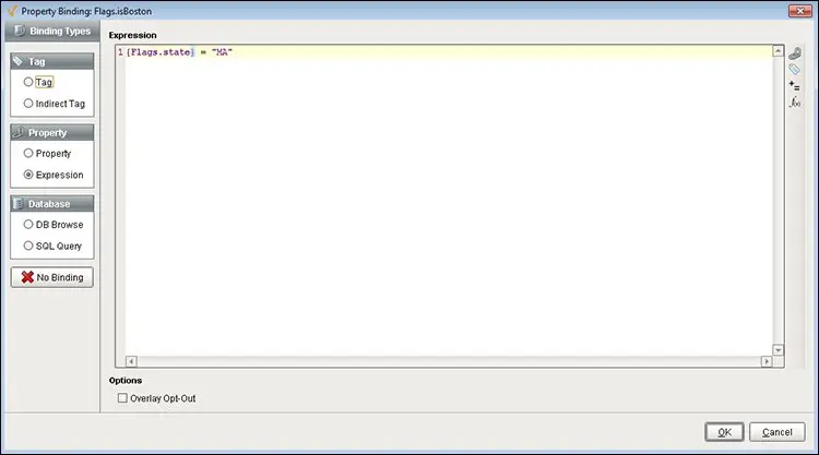 Screenshot of property bindings for Flag in Ignition.