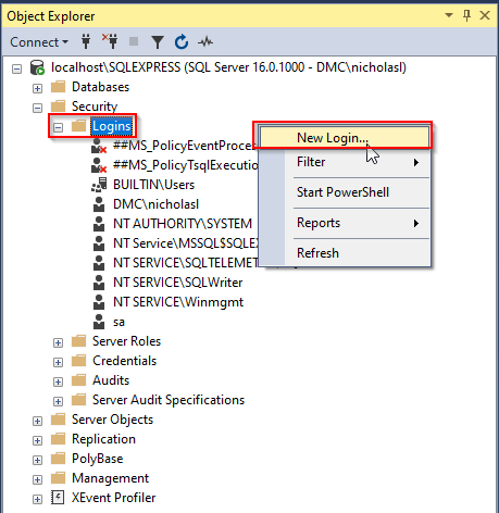 object explorer new login