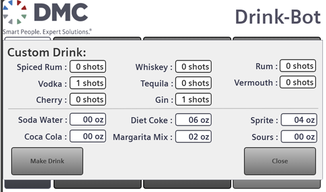 DrinkBot Unified HMI Custom drink screen