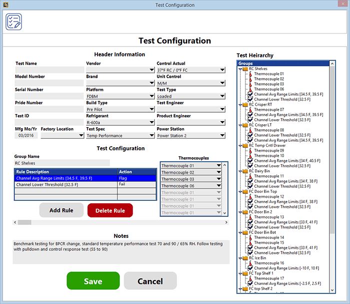 Test Configuration Screen