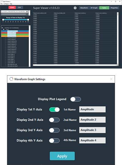 SuperViewer Table View and Waveform Graph Settings Options