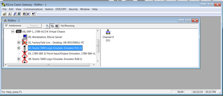 RSLinx Classic pop up window RSWho 1