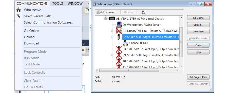 Studio 5000 Logix Designer popup window screenshot