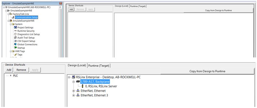 Explorer window pop up Communication setup FactoryTalk Linx icon