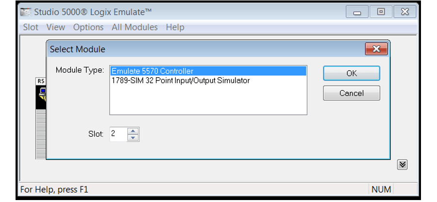 Screenshot of a select module box to select Emulate 5570 Controller option