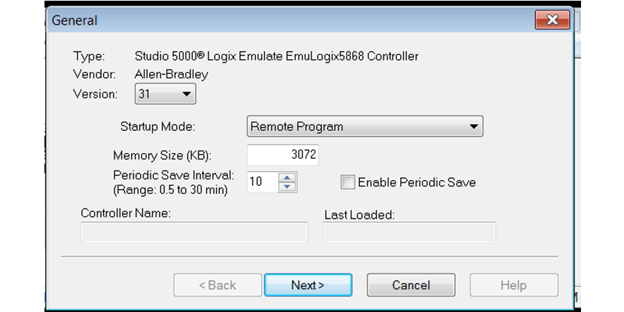 screenshot of general window to select version 31 for Vendor Allen-Bradley 