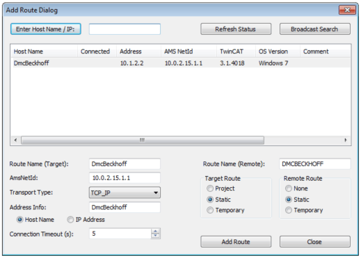 Screenshot of computer, Add Route Dialog pop up

