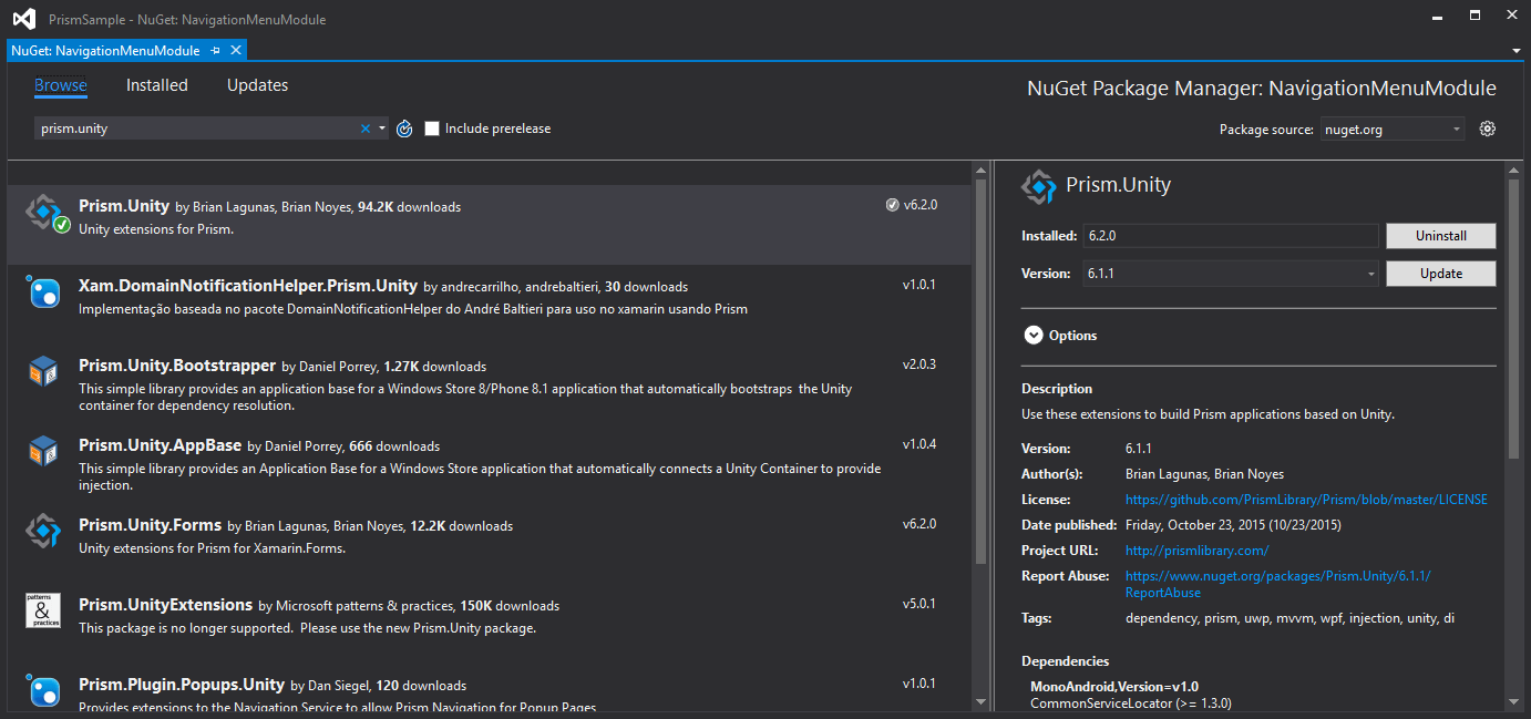 Adding Prism and Unity Libraries via NuGet Adding Prism and Unity Libraries via NuGet