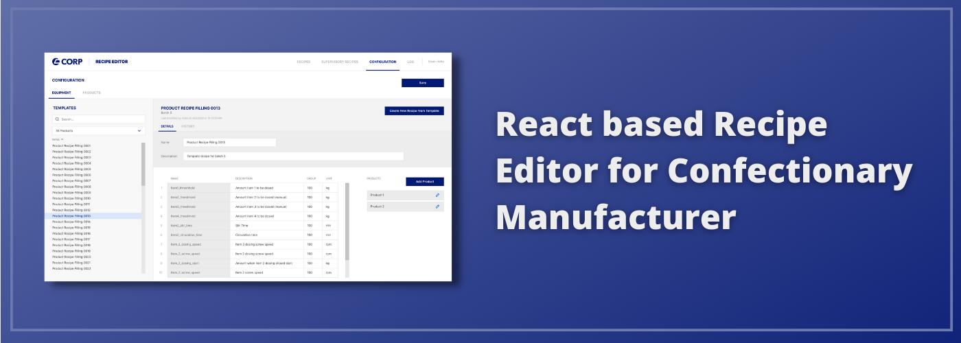 React-based Recipe Editor for Confectionary Manufacturer