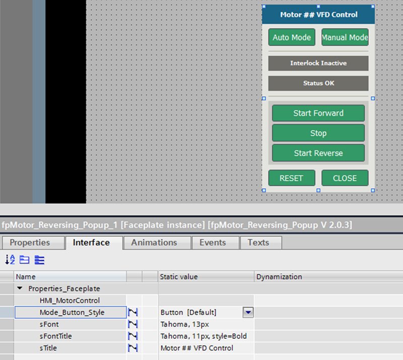 Button is currently selected in the interface to the Faceplate.