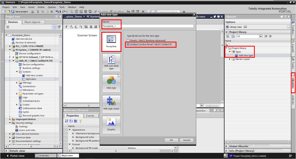 Screenshot to create a unified faceplate