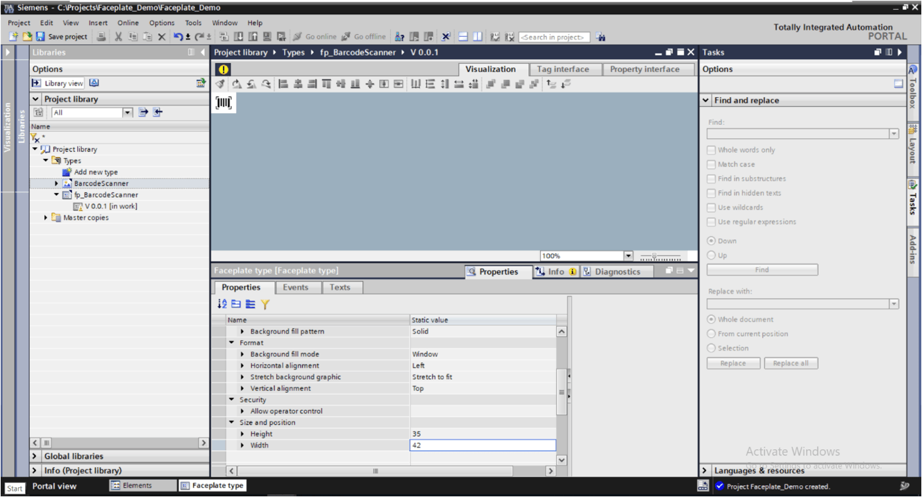 Computer screenshot on adjusting and resizing the faceplate window