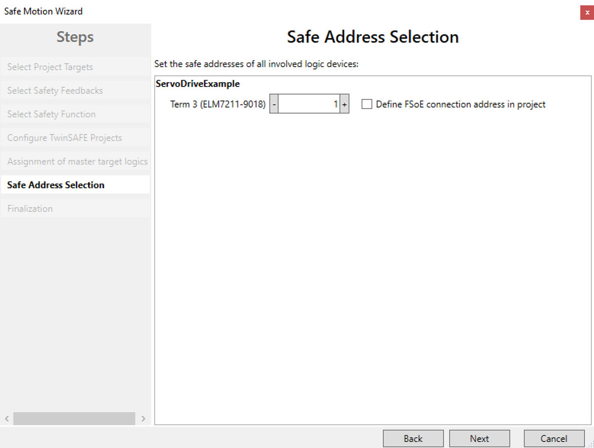 safe address selection safe motion wizard