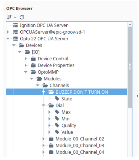 OPC UA connection screen