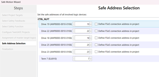 safe motion wizard safe address selection correct