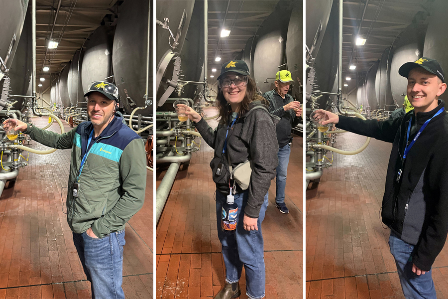 Three DMC colleagues at a brewery