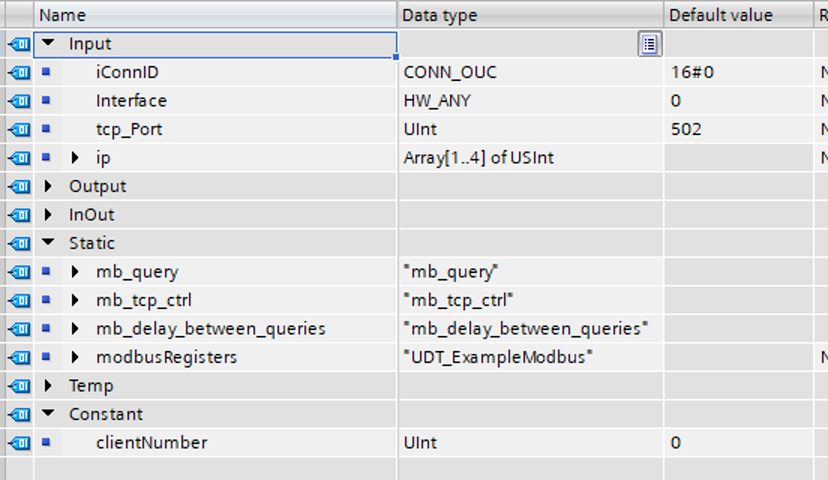 Modbus TCP interface