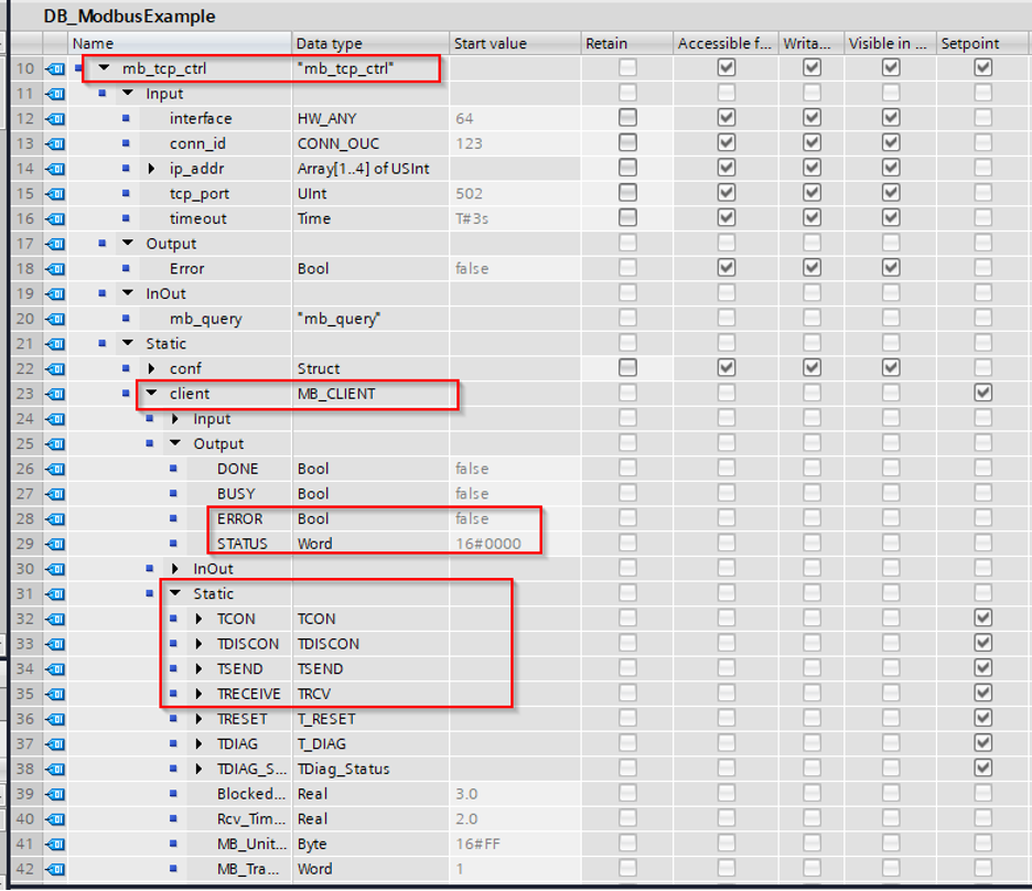 Modbus TCP interface