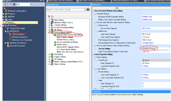 GxWorks3 Device/Label Memory Area Detailed Settings