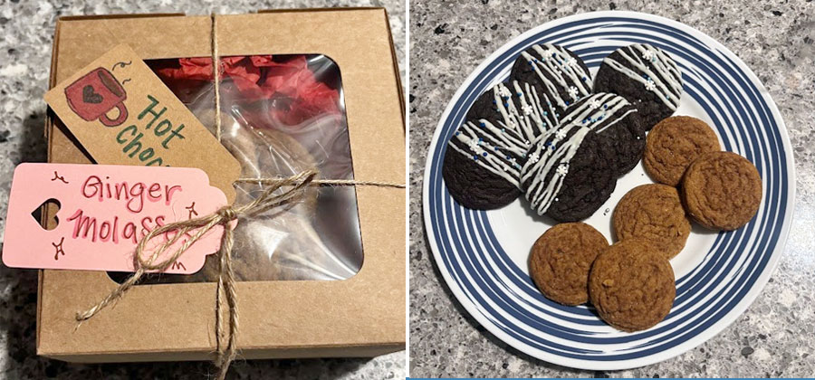 A box of cookies and cookies on a plate
