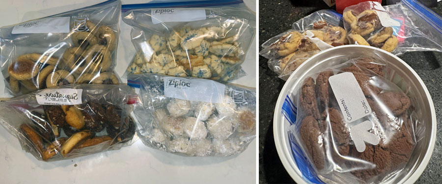 Bags of cookies and cookies in a bowl