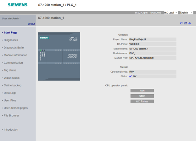 PLC administration login