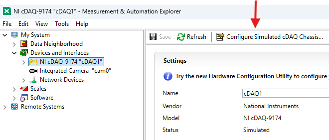 Configure Simulated cDAQ Chassis display