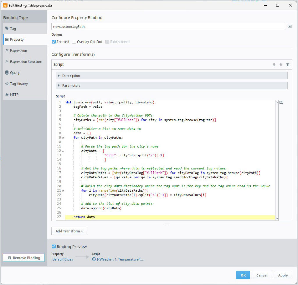 Ignition Perspective 'CITIES' folder in JSON format.