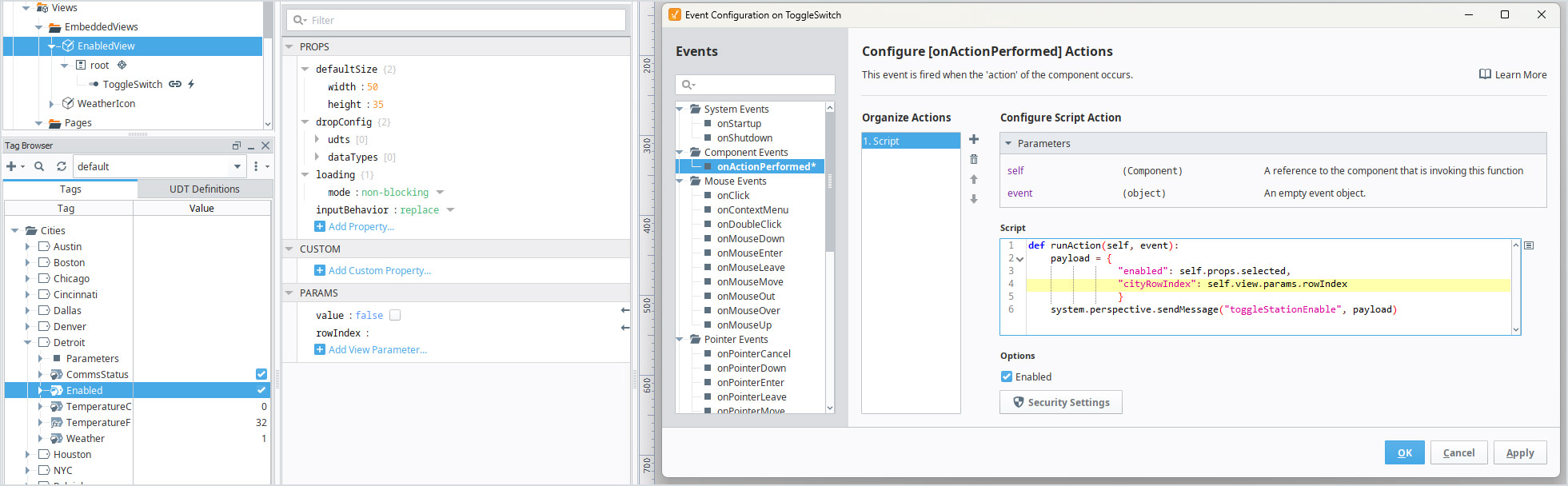 Event Configuration on ToggleSwitch.