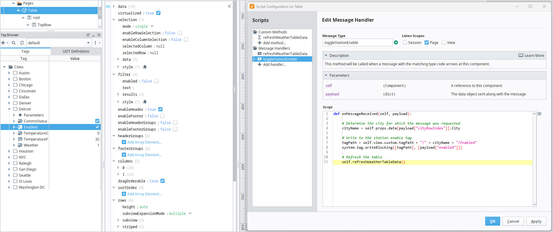 Script Configuration on Table.